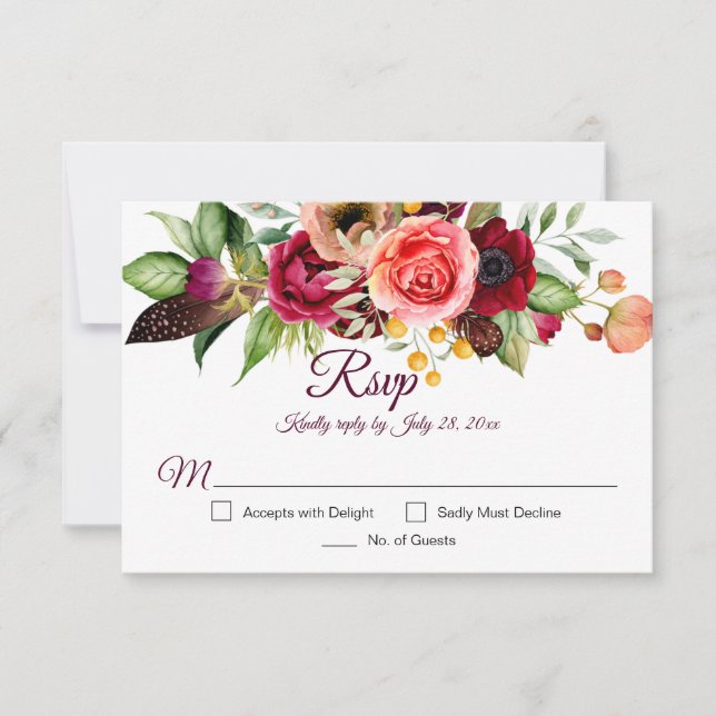 RSVP-Karten für Bohemische florale Romance (Vorderseite)