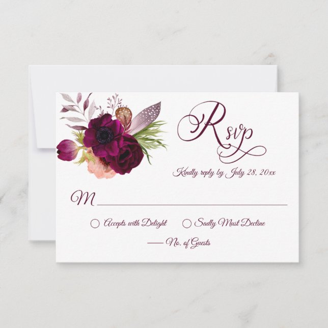 RSVP-Karten für Bohemische florale Romance RSVP Karte (Vorderseite)