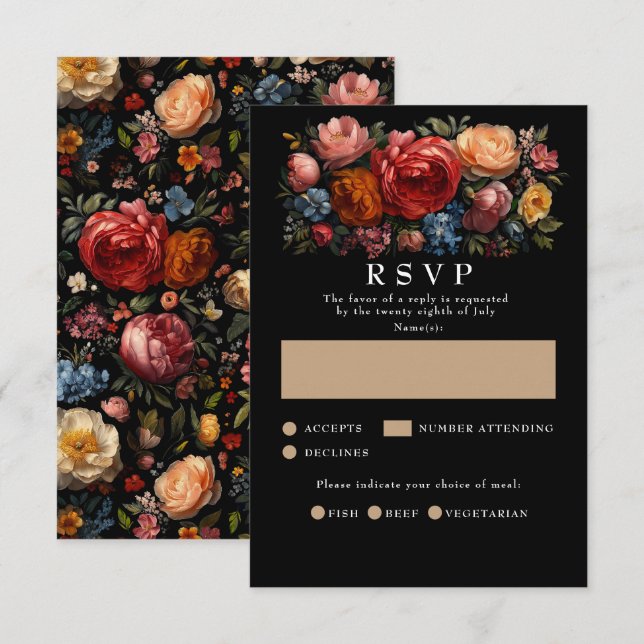 RSVP-Karten für Botanische Schwarze Moralblume RSVP Karte (Vorne/Hinten)