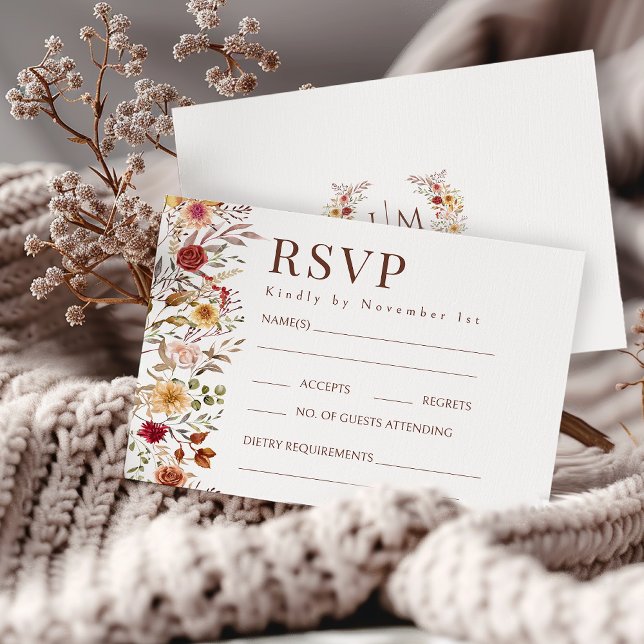 RSVP-Karten für Botanisches Burgundy Fall Floral W RSVP Karte (Von Creator hochgeladen)
