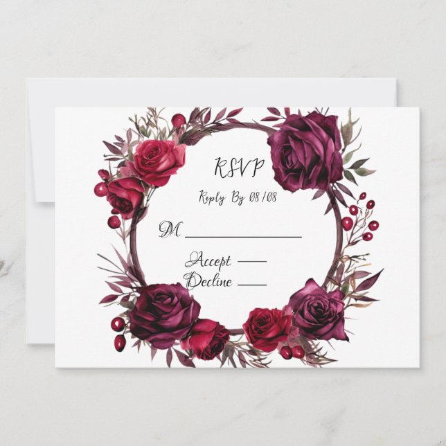 RSVP-Karten für Burgund und Rote Rose Einladung (Vorderseite)