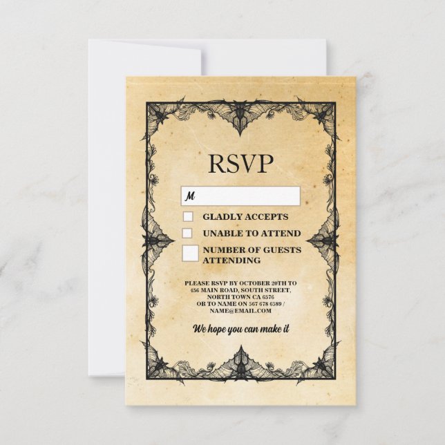 RSVP-Karten für die Hochzeit rustikaler Halloween- Einladung (Vorderseite)