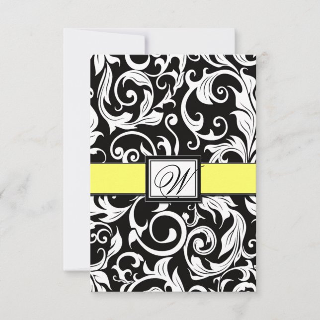 RSVP-Karten für die Hochzeit von Monogramm, Gelb u RSVP Karte (Vorderseite)