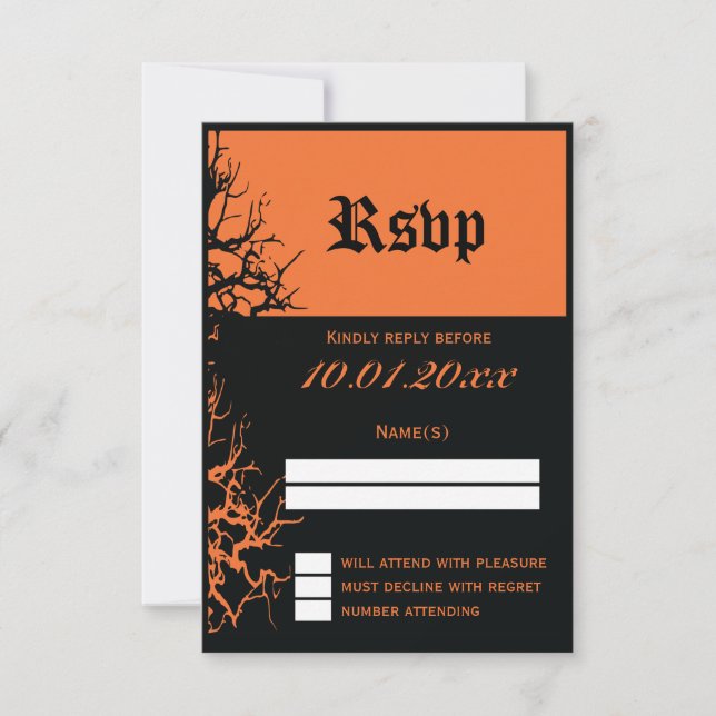 RSVP-Karten für die Hochzeit von Schwarz und Orang RSVP Karte (Vorderseite)