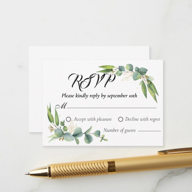 RSVP-Karten für die Reaktion auf Hochzeiten im bot Begleitkarte (Vorderseite/Rückseite Beispiel)