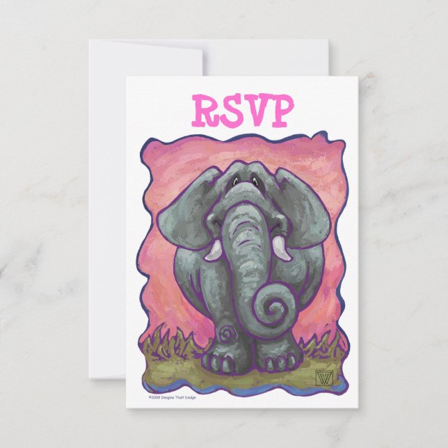 RSVP-Karten für Elephant Party Center RSVP Karte (Vorderseite)