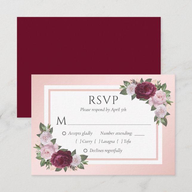 RSVP-Karten für Hochzeiten in Burgund und Blush RSVP Karte (Vorne/Hinten)