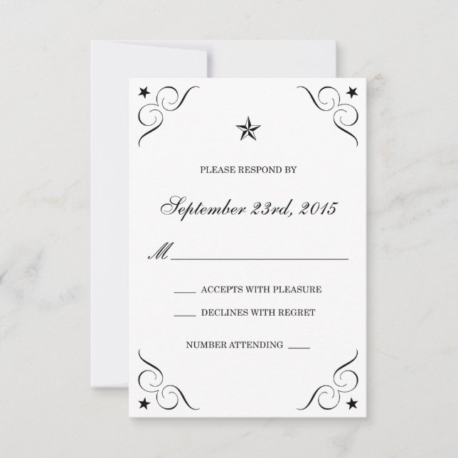 RSVP-Karten für Hochzeiten mit weißem und schwarze RSVP Karte (Vorderseite)