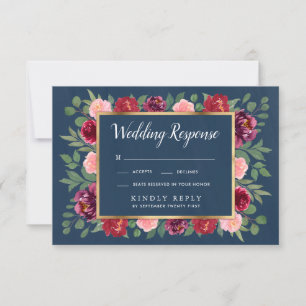 RSVP-Karten für Hochzeiten: Navy Blush Pink Gold B RSVP Karte
