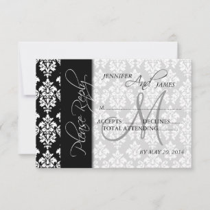 RSVP-Karten für Hochzeiten Schwarzer Damask 2 Mono RSVP Karte