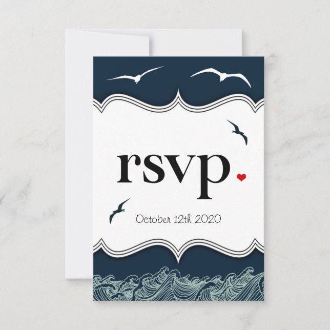 RSVP-Karten für Hochzeiten von Navy Blue & White N RSVP Karte (Vorderseite)