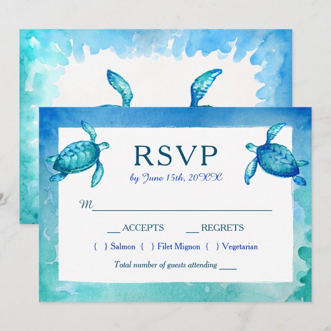 RSVP-Karten für Hochzeiten von Schildkröten auf bl Einladung (Vorne/Hinten)