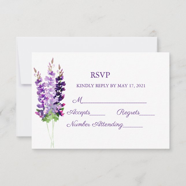 RSVP-Karten für lila Hochzeiten RSVP Karte (Vorderseite)