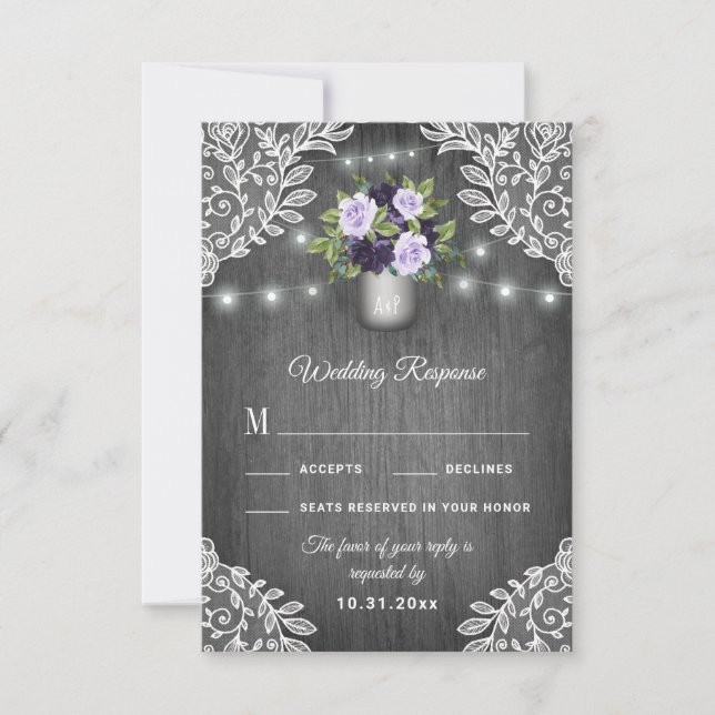 RSVP-Karten für lila Silbergraue Blumenzange RSVP Karte (Vorderseite)