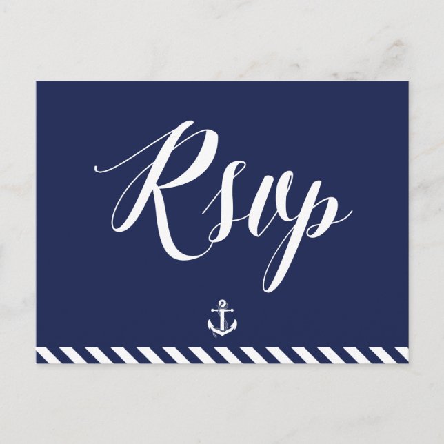 RSVP-Karten für Nautische Hochzeiten mit Streifen Einladungspostkarte (Vorderseite)
