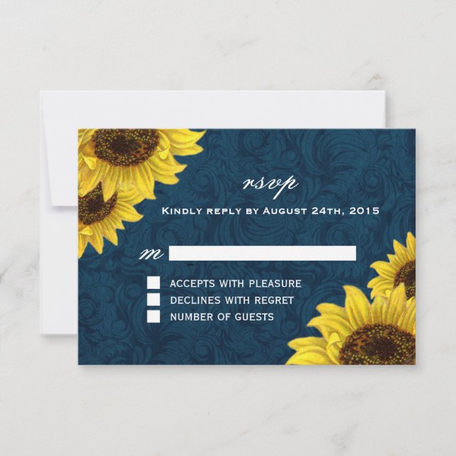 RSVP-Karten für Navy Blue und Sunflower RSVP Karte (Vorderseite)
