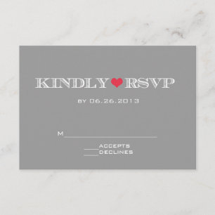 RSVP-Karten für niedliches Herz, grau, rot RSVP Karte