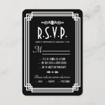 RSVP-Karten für Schwarz/Weiß-Art-Deco