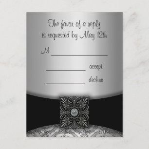 RSVP-Karten für Silver & Black Damask RSVP Karte