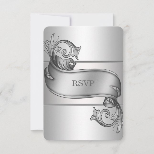 RSVP-Karten für Silver Scroll RSVP Karte (Vorderseite)