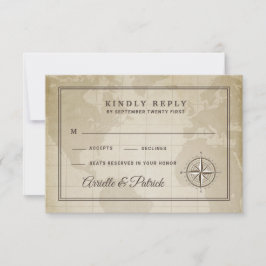 RSVP-Karten für Vintage Globe-Nautical-Compass-Hoc RSVP Karte