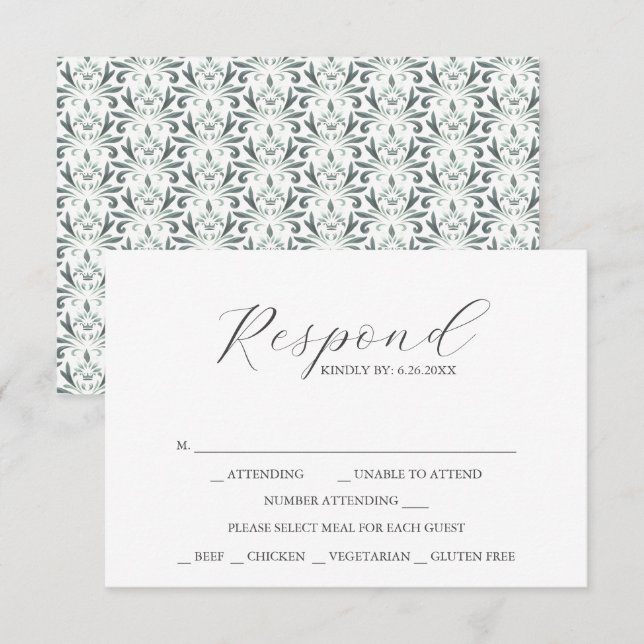 RSVP-Karten mit dem Muster "Grün" der Speisekarte RSVP Karte (Vorne/Hinten)