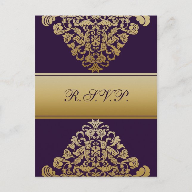 RSVP-Karten mit lila Gold-Eleganz Einladungspostkarte (Vorderseite)