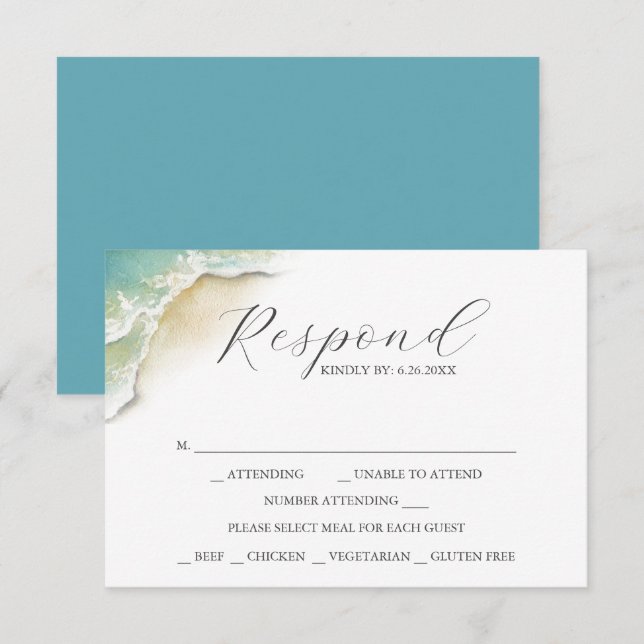 RSVP Karten mit Meal Choice Wasserfarben-Shoreline (Vorne/Hinten)
