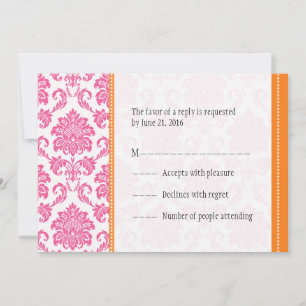RSVP-Karten mit rosa und orangefarbenem Damast Einladung