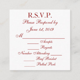 RSVP-Karten mit tiefrotem und weißem Ansprechen Begleitkarte
