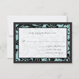 RSVP Karten - Schwarz & Aqua Blue Damask