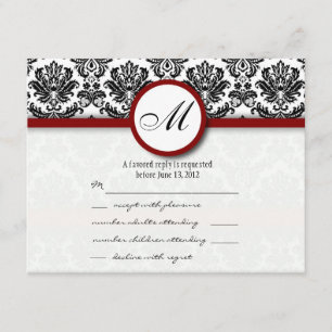 RSVP Karten Schwarz und Burgund Damask Monogramm