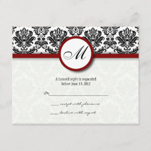 RSVP Karten Schwarz und Burgund Damask Monogramm
