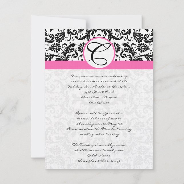 RSVP Karten schwarz und weiß Damask Hot Pink Trimm (Rückseite)