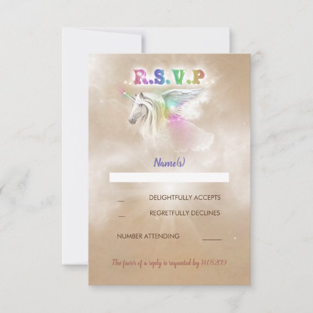 RSVP-Karten von Unicorn-Party RSVP Karte (Vorderseite)