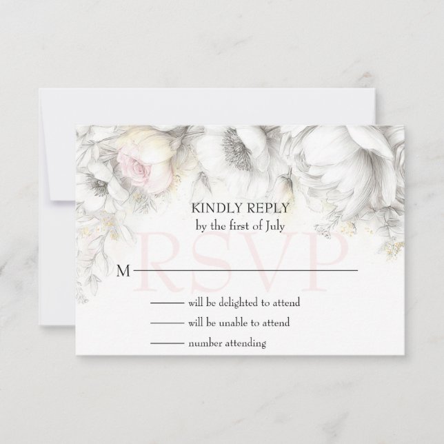 RSVP Klassisch Moderne Elfenbein- und Rosa-Blumenm Karte (Vorderseite)
