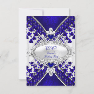 RSVP Königlich Blau Weiß Herz Diamant Karte