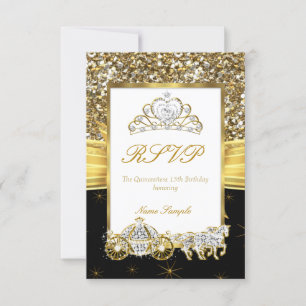 RSVP Magische Quinceanera Gold-Schwarze Pferdekuts Karte