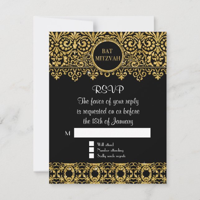 RSVP Manoir anglais Noir Or Art Déco Nouveau (Devant)