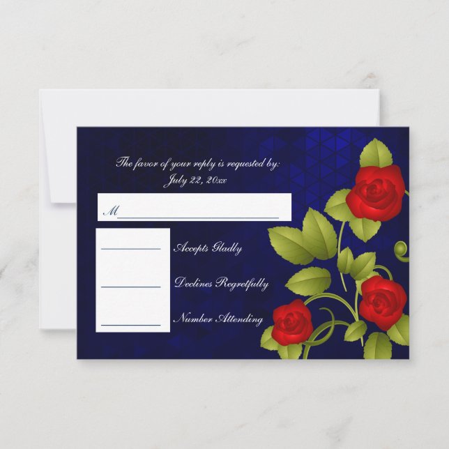 RSVP Mariage bleu foncé et rose rouge (Devant)