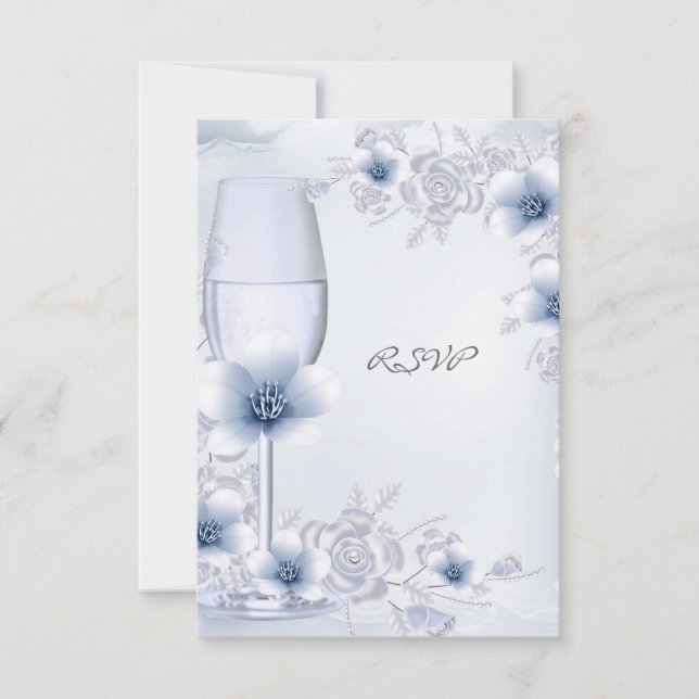 RSVP Mariage Blossoms Rose Floral Blue Silver (Devant)