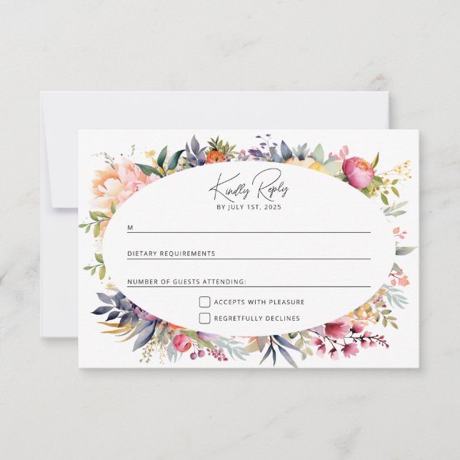 RSVP mariage bohème glamour - pivoines aquarelle (Devant)