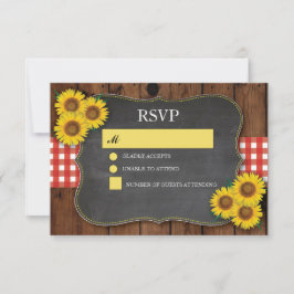 RSVP Mariage Bois Rustique Rouge à Carreaux Soleil