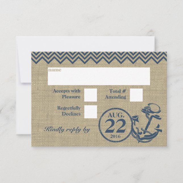 RSVP mariage Chevron d'ancre nautique (Devant)