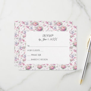 RSVP Mariage Colombes avec des Pivoines Roses et d