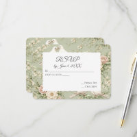RSVP Mariage Colombes et Rubans Vert Sauge