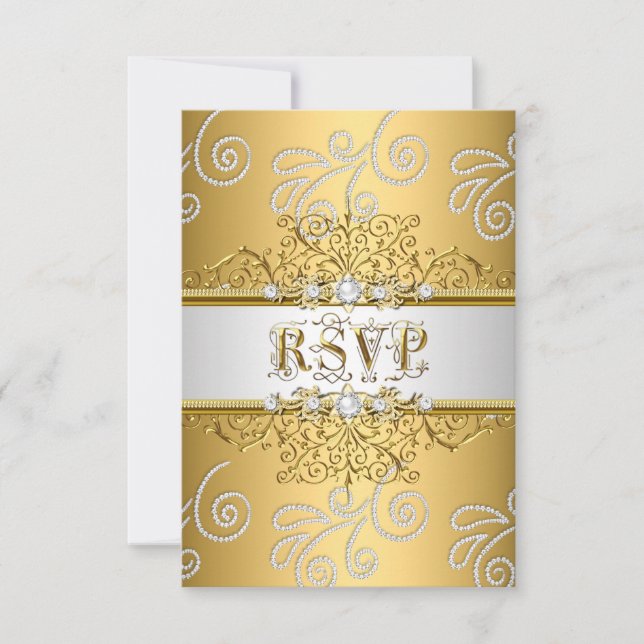 RSVP Mariage Elegant Or Silver Diamant Dentelle Or (Devant)
