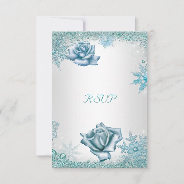 RSVP Mariage Élégant Paillettes Bleu Canard Roses  (Devant)