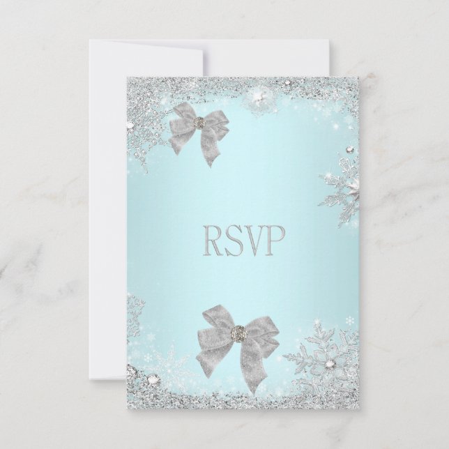 RSVP Mariage Élégant Paillettes Turquoise Argenté  (Devant)