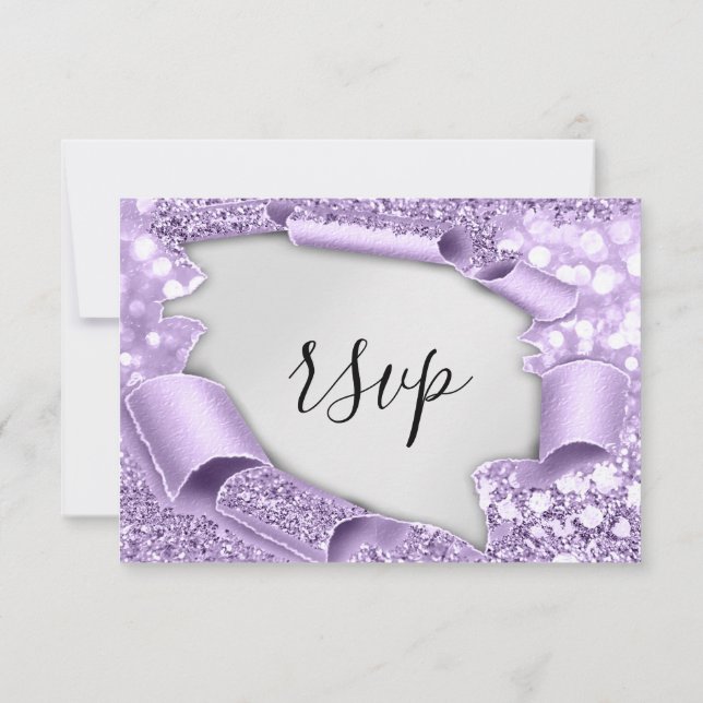 RSVP Mariage Pailleté Bride Violet Argent Élégant  (Dos)